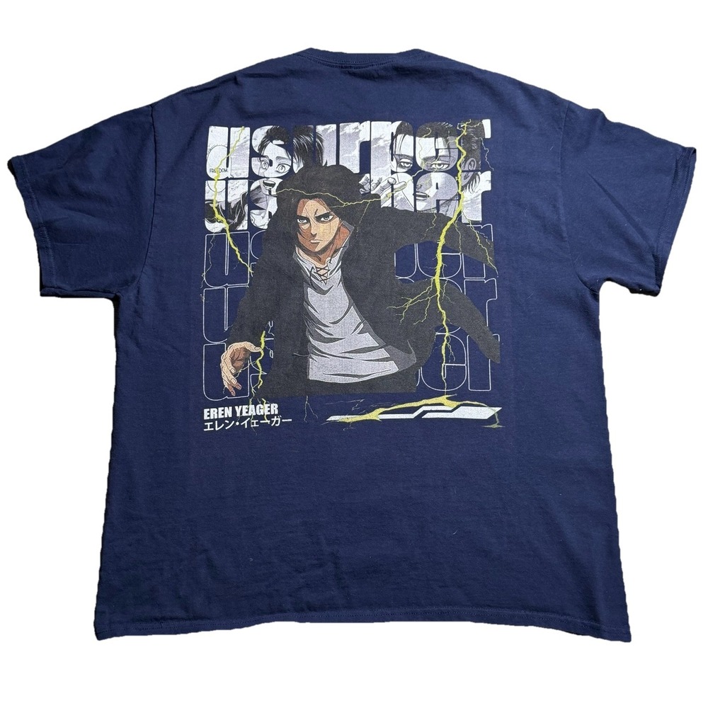 Attack‎ on Titan Eren Yeager T Shirt Men XL Navy Anime Graphic AOT Manga